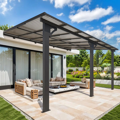 14' x 10' Gazebo for Patio, Hard Top Lean to Gazebo Pergola with Roof (140 Sq.Ft Shaded), Large Wall-Mounted Heavy, Customized