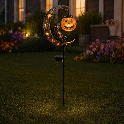 Solar Halloween Lights Halloween Stake Lights Jack-o-lantern Moon Cat Silhouette Waterproof