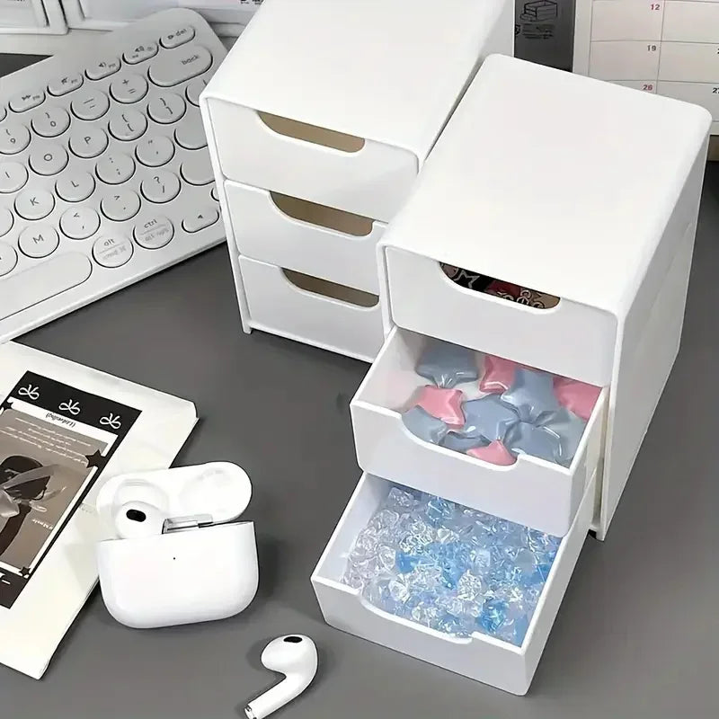 3-Tier Plastic Cosmetic Storage Box Organizer with Drawers Multifunctional