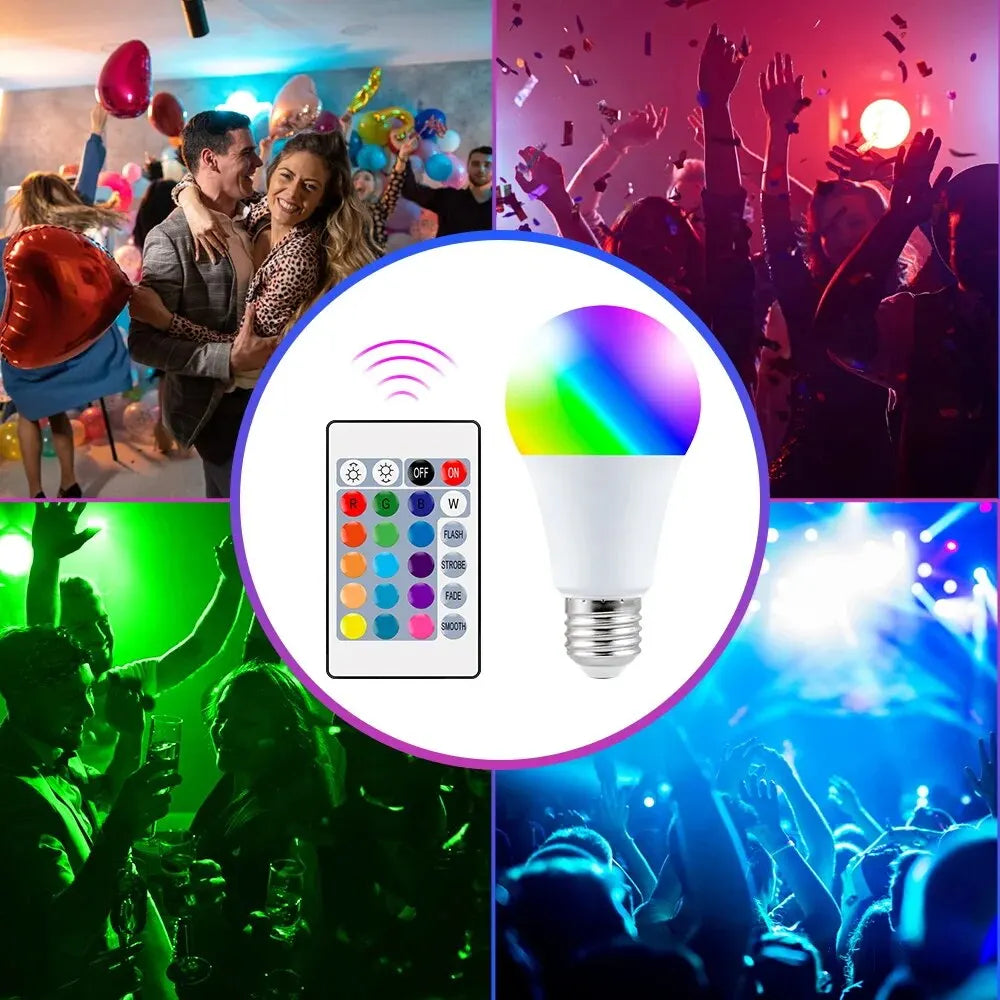 16 Colors RGB Bulb LED Multicolor Bulb E27 220V Household Lighting Dimmable 24 Key Remote Control Smart Lamp