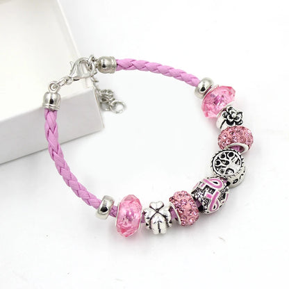10PCS Lot Wholesale Breast Cancer Yellow Pink Ribbon Charm PU Braid Leather Bracelets For Women Jewelry Awareness Pulsera