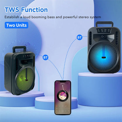 6.5" Portable Bluetooth Speaker Subwoofer Heavy Bass Sound System Party Led Light DJ karaoke Outdoor RechargeableSpeaker