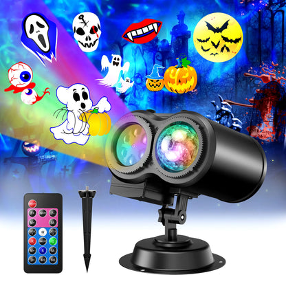 holiday Outdoor Projector Lights, Waterproof Double Tubes 16 Slides with Remote, 3D Ocean Wave Lamp for Home Holiday