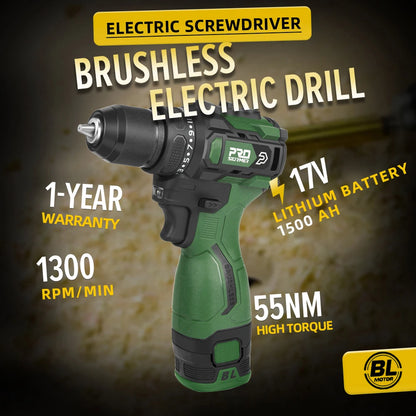 17V Brushless Electric Drill 55NM  Mini  Screwdriver Li-ion Battery 5pcs Bit  Drill By PROSTORMER