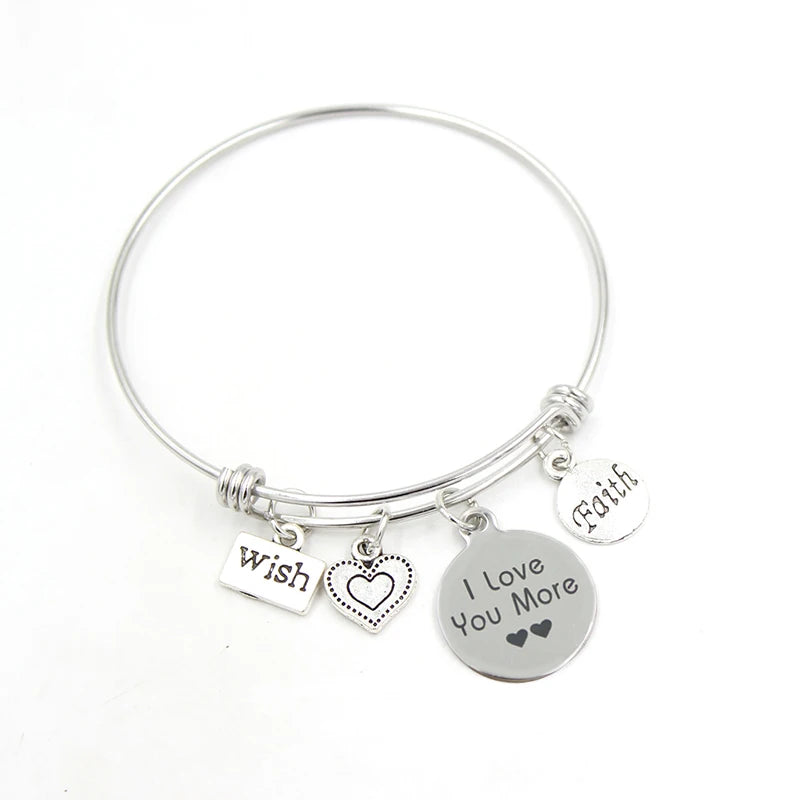 Inspiration Bracelet Stainless Steel Bangle Alloy never give up Hope Faith Believe Charm Bracelet Bangles For Women Gift Pulsera