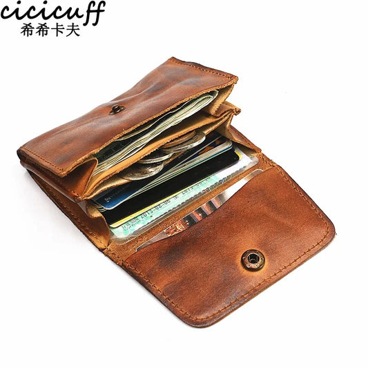 Genuine Leather Wallet for Men Women Brand Vintage Handmade Short Small Men's Wallets Card Holder