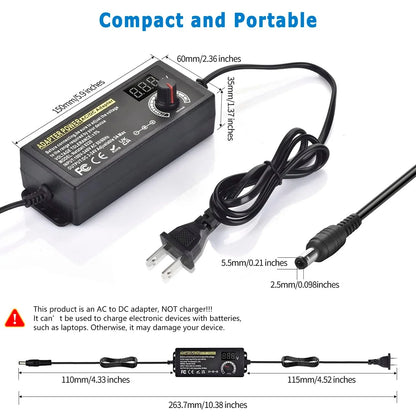 Adjustable Power Supply Variable AC-DC Power Adapter Laboratory 3V-24V-3A with US/EU Plug Female Home Appliance Alligator Clip