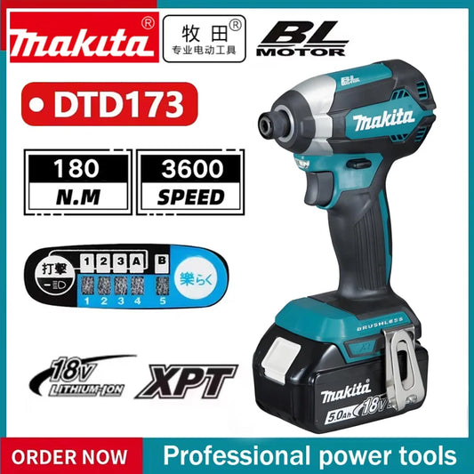 2025 Makita DTD173 bule 18v Brushless Lithium-ion Impact Driver Power Tool Multifunctional Tool, Drill Bit