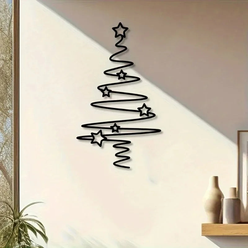 1pc Metal Christmas Tree Wall Art - Holiday Star Ornaments Indoor Outdoor Decor