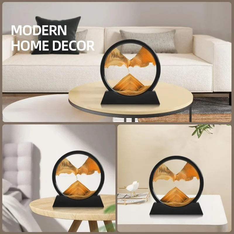 3D Hourglass Quicksand Moving Sand Art Picture Round Glass Deep Sea Sandscape Craft Flowing Painting Home Office Work Decor
