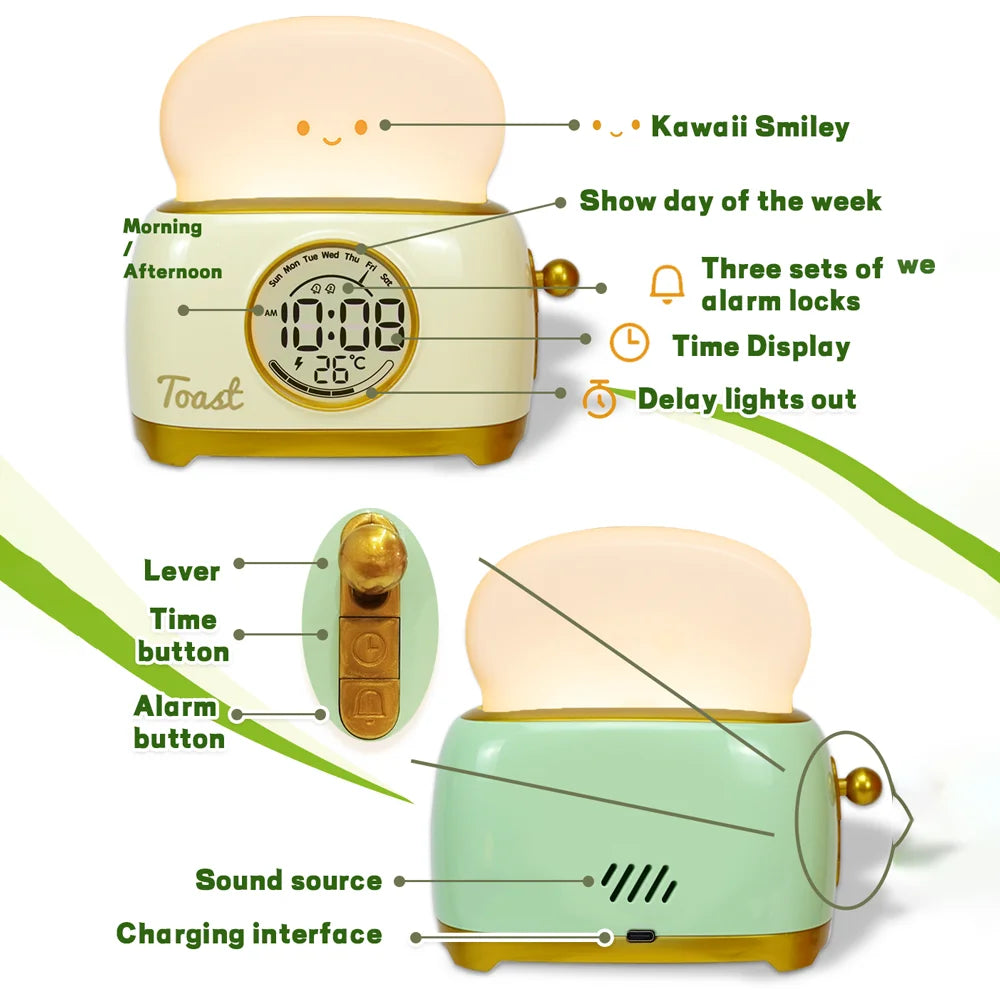 Kid Alarm Clock LED Night Light Digital Clock Children's Sleep Trainier ,Temperature Display