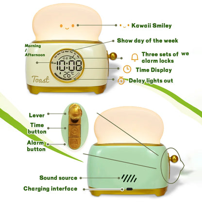 Kid Alarm Clock LED Night Light Digital Clock Children's Sleep Trainier ,Temperature Display