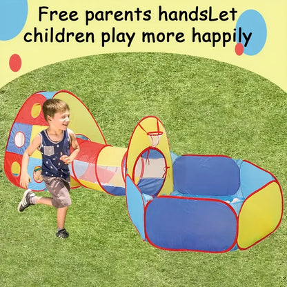 A Tent Playhouse Suitable For Indoor And Outdoor Use, Complete With A Tunnel, Ball Pool, And Fence,
