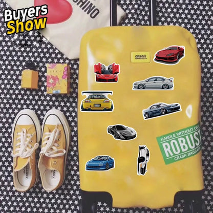 100PCS Cartoon JDM Racing Car Collection Graffiti Stickers DIY Classic Travel Bag Decoration Stickers