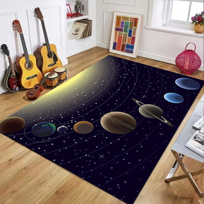 Solar System Rug Space Material Astronomy Theme Home Decor Carpet Planet Star Print Soft Non-slip Mat for Living Room Bedroom