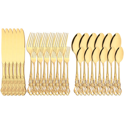6/30Pcs Royal Colorful Dinnerware Set Knife Dessert Fork Spoon Cutlery Set Stainless Steel