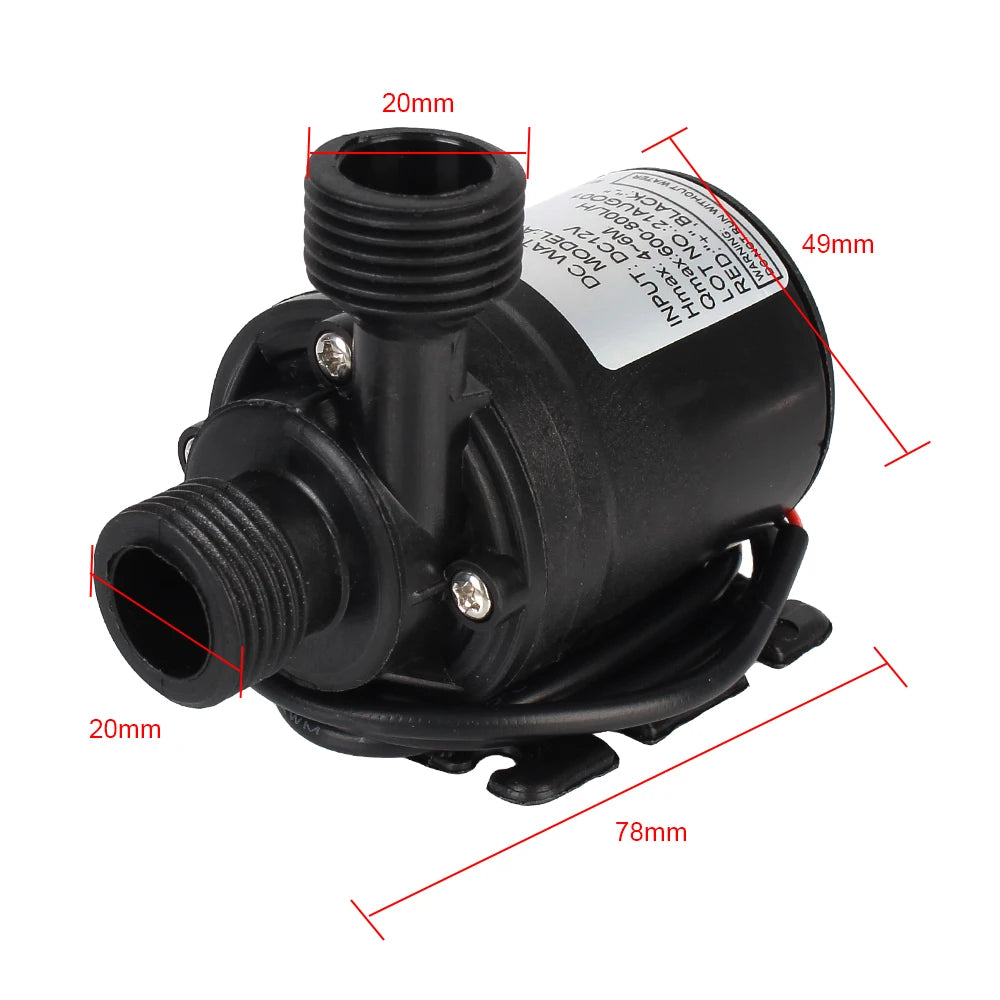 Ultra-quiet 800L/H 5M DC 12V 24V Home Portable Brushless Motor Submersible Water Pump for Cooling System Fountains