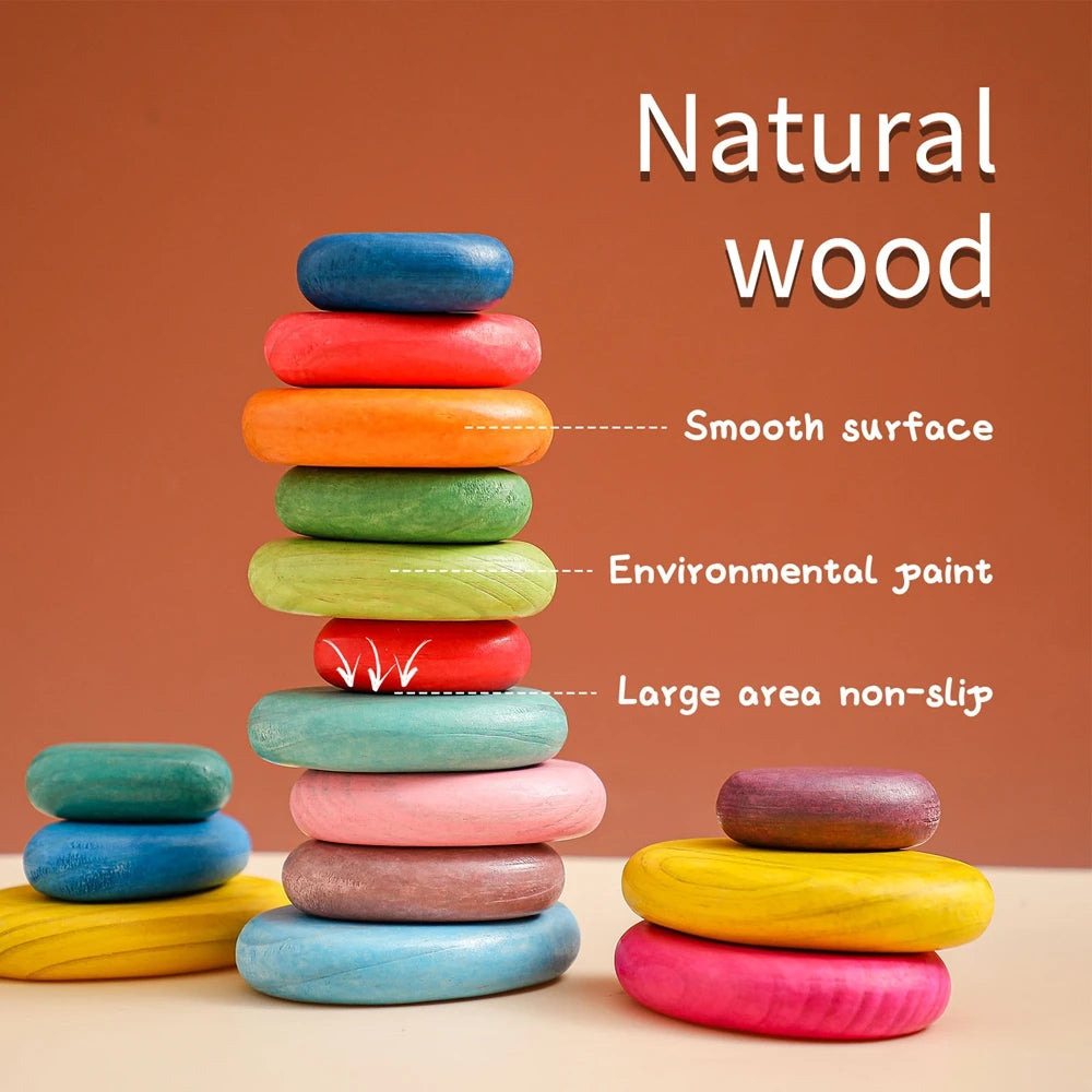 Wooden Montessori Toy Rainbow Stacked Stone Toy BO BPA Colorful Baby Education Sensory Balance Game Building Block Toy Baby Gift