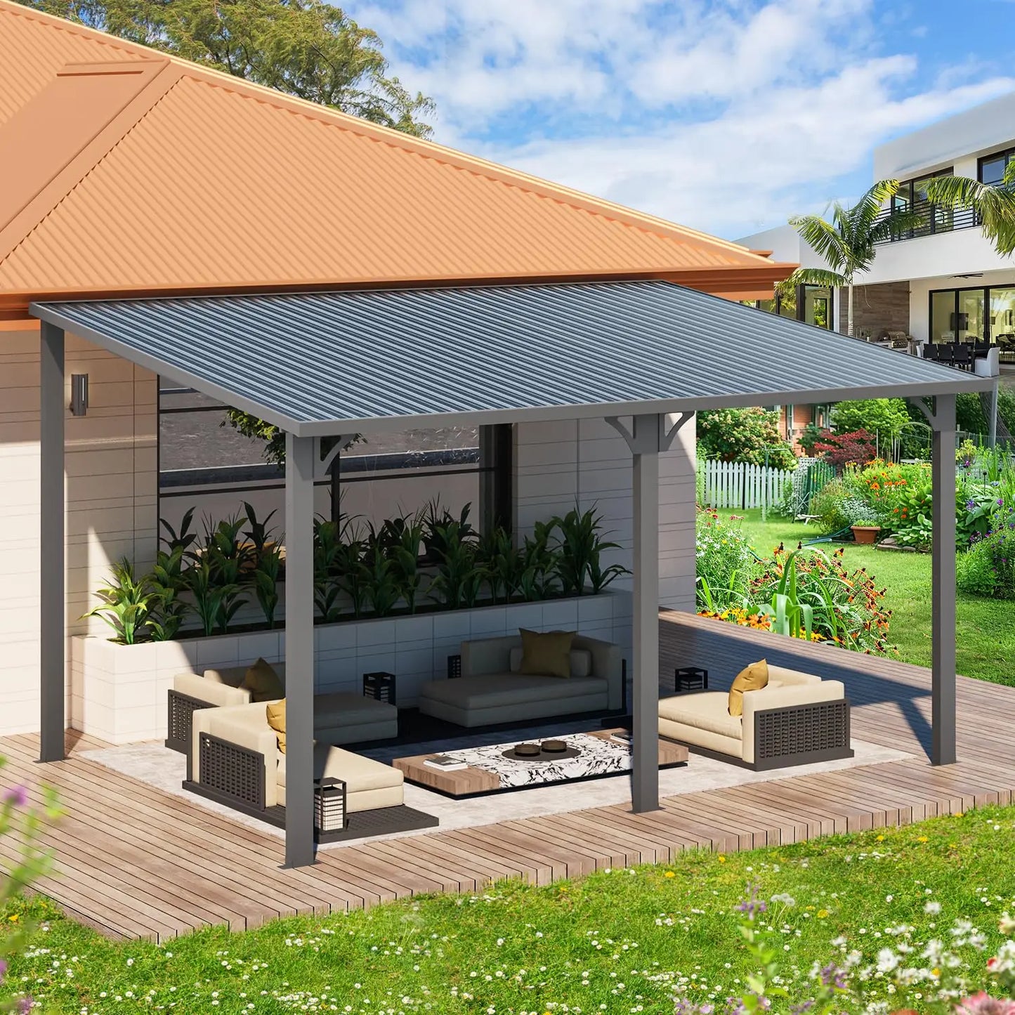 14' x 10' Gazebo for Patio, Hard Top Lean to Gazebo Pergola with Roof (140 Sq.Ft Shaded), Large Wall-Mounted Heavy, Customized