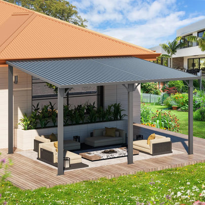 14' x 10' Gazebo for Patio, Hard Top Lean to Gazebo Pergola with Roof (140 Sq.Ft Shaded), Large Wall-Mounted Heavy, Customized