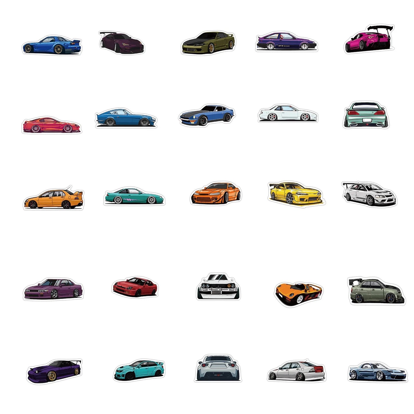 100PCS Cartoon JDM Racing Car Collection Graffiti Stickers DIY Classic Travel Bag Decoration Stickers