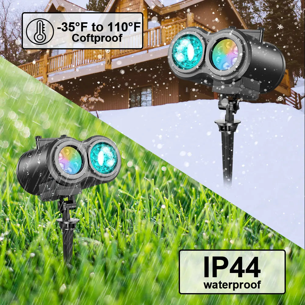 holiday Outdoor Projector Lights, Waterproof Double Tubes 16 Slides with Remote, 3D Ocean Wave Lamp for Home Holiday