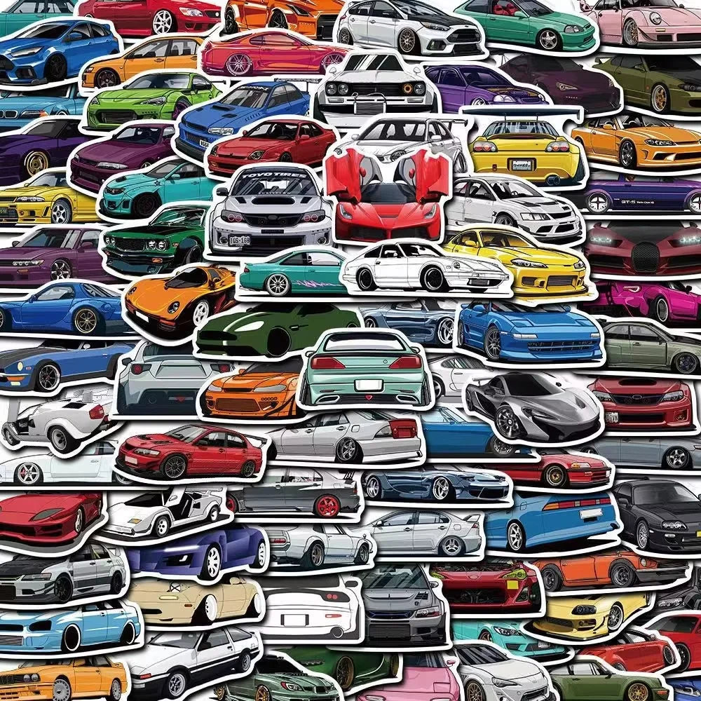 100PCS Cartoon JDM Racing Car Collection Graffiti Stickers DIY Classic Travel Bag Decoration Stickers