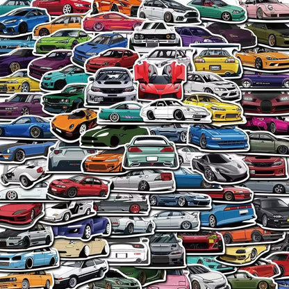 100PCS Cartoon JDM Racing Car Collection Graffiti Stickers DIY Classic Travel Bag Decoration Stickers