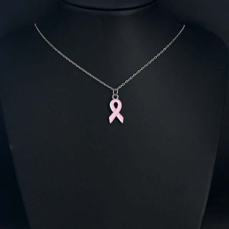 10PCS Lot Stainless Steel Chain with Yellow Pink Ribbon Hope Pendant Necklace Breast Cancer Awareness Jewelry