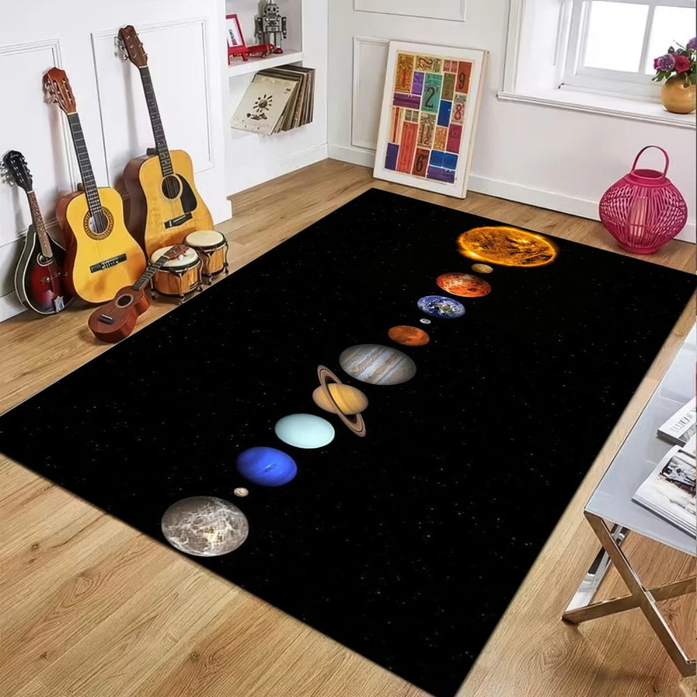 Solar System Rug Space Material Astronomy Theme Home Decor Carpet Planet Star Print Soft Non-slip Mat for Living Room Bedroom