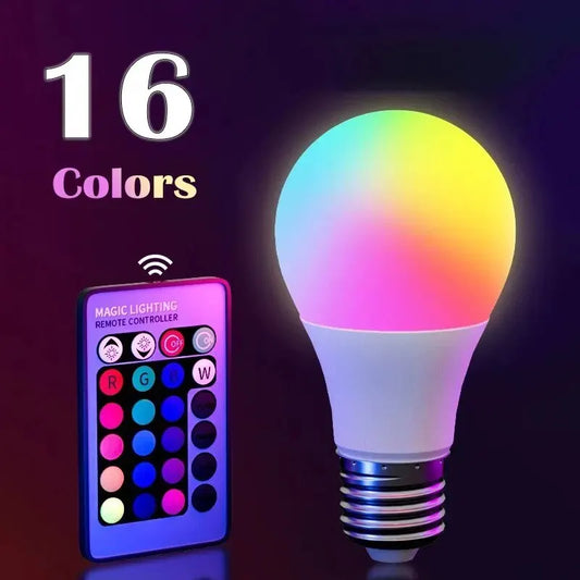 16 Colors RGB Bulb LED Multicolor Bulb E27 220V Household Lighting Dimmable 24 Key Remote Control Smart Lamp
