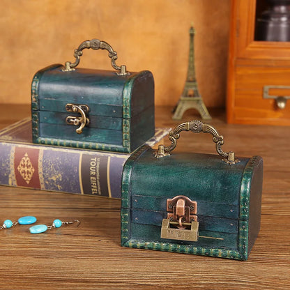 New retro storage wooden box necklace earrings jewelry password lock storage box