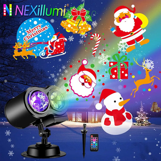 holiday Outdoor Projector Lights, Waterproof Double Tubes 16 Slides with Remote, 3D Ocean Wave Lamp for Home Holiday