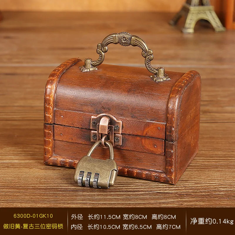 New retro storage wooden box necklace earrings jewelry password lock storage box