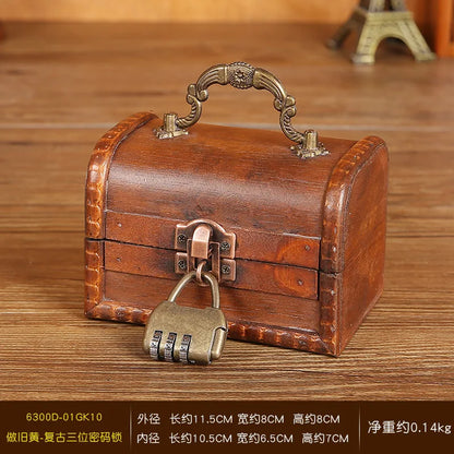 New retro storage wooden box necklace earrings jewelry password lock storage box