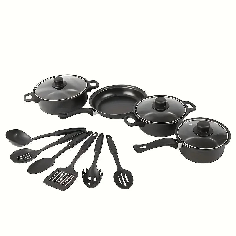 13-Piece Nonstick Cookware Set Black - Induction Compatible Pot Pan Set with Frying Pan & Utensils
