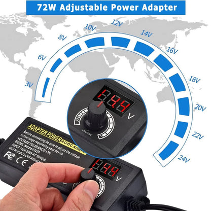 Adjustable Power Supply Variable AC-DC Power Adapter Laboratory 3V-24V-3A with US/EU Plug Female Home Appliance Alligator Clip
