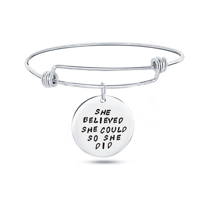 Inspiration Bracelet Stainless Steel Bangle Alloy never give up Hope Faith Believe Charm Bracelet Bangles For Women Gift Pulsera