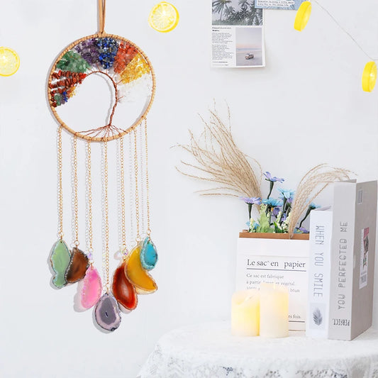 Tree of Life 7 Chakra Stone Dream Catcher Healing Crystal Gift,