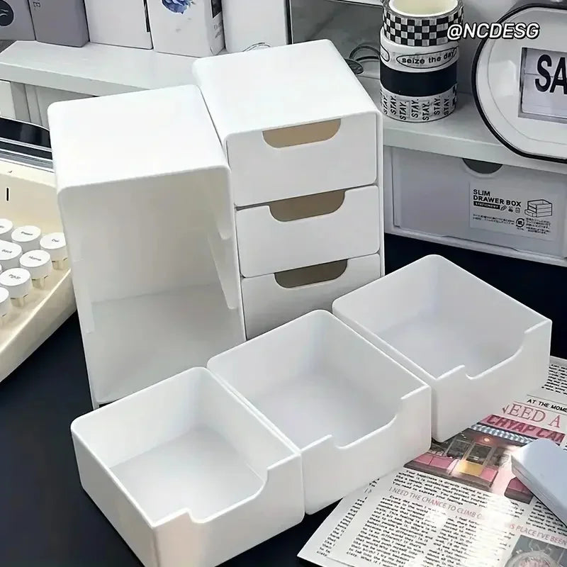 3-Tier Plastic Cosmetic Storage Box Organizer with Drawers Multifunctional