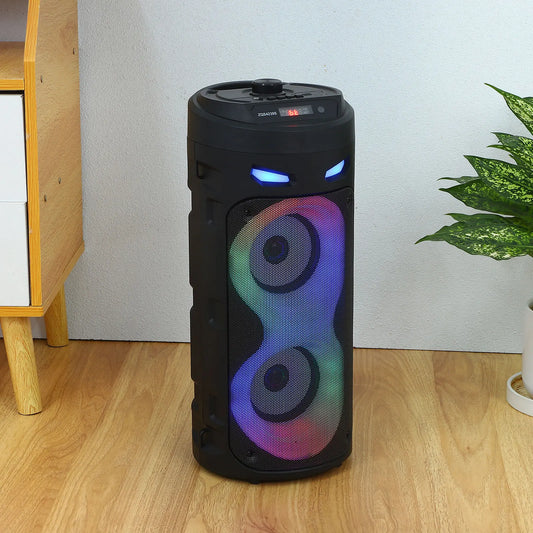 1 Set Portable Speaker With Microphones Outdoor Subwoofer Portable Pa Speaker System With Remote Control And Led Colorful Lights For Home Party