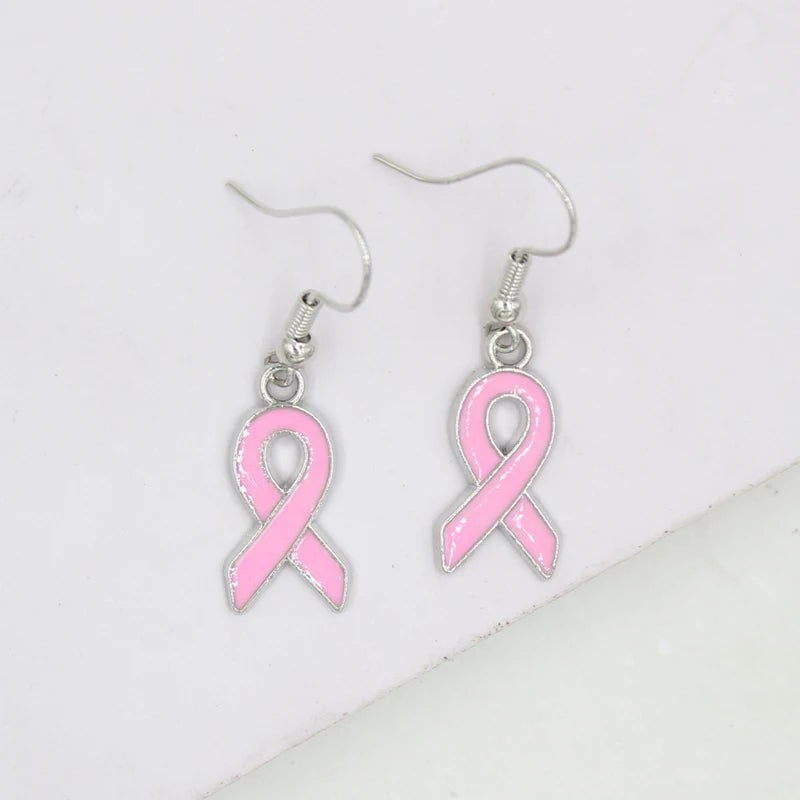 10PRS Lot Wholesale Simple Drop Earrings Endometriosis Yellow Pink Ribbon Breast Cancer Earring For Women Girl Awareness Jewelry