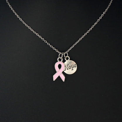 10PCS Lot Stainless Steel Chain with Yellow Pink Ribbon Hope Pendant Necklace Breast Cancer Awareness Jewelry
