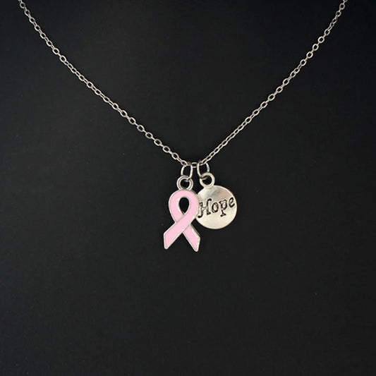 10PCS Lot Stainless Steel Chain with Yellow Pink Ribbon Hope Pendant Necklace Breast Cancer Awareness Jewelry