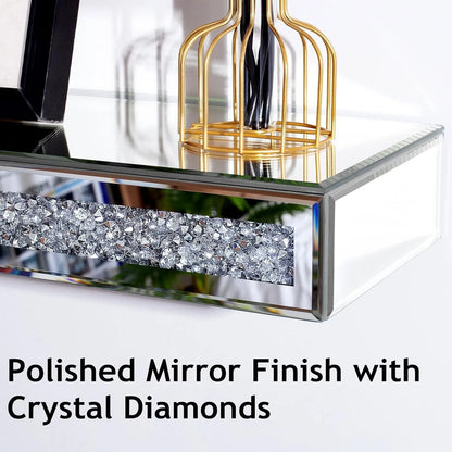 SHYFOY Crystal Fireplace Mantel Mirrored, 48" Glass Floating Mantel Shelf