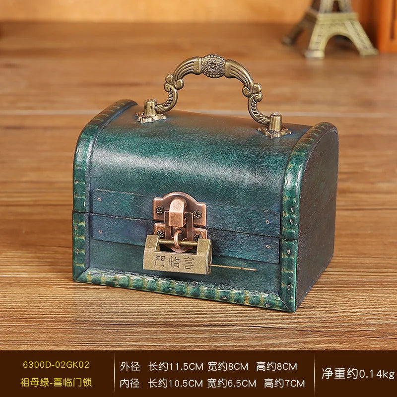 New retro storage wooden box necklace earrings jewelry password lock storage box