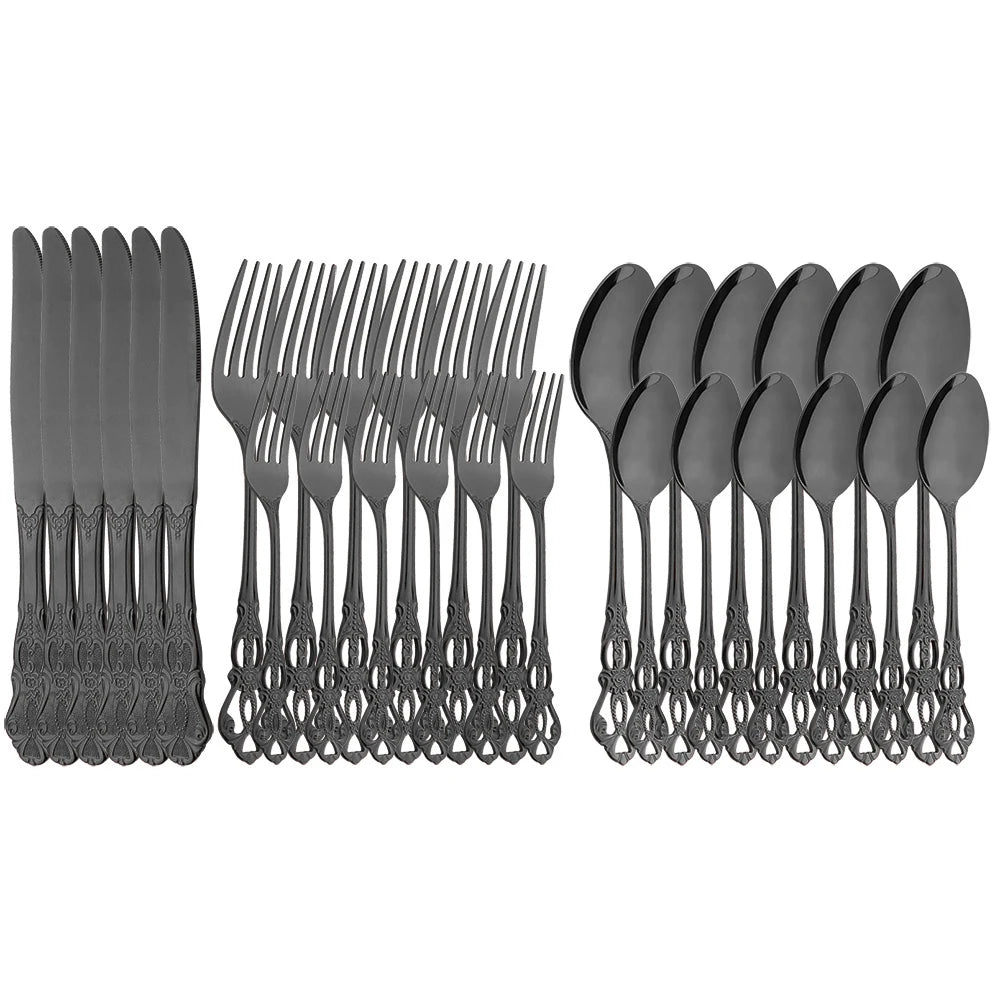6/30Pcs Royal Colorful Dinnerware Set Knife Dessert Fork Spoon Cutlery Set Stainless Steel