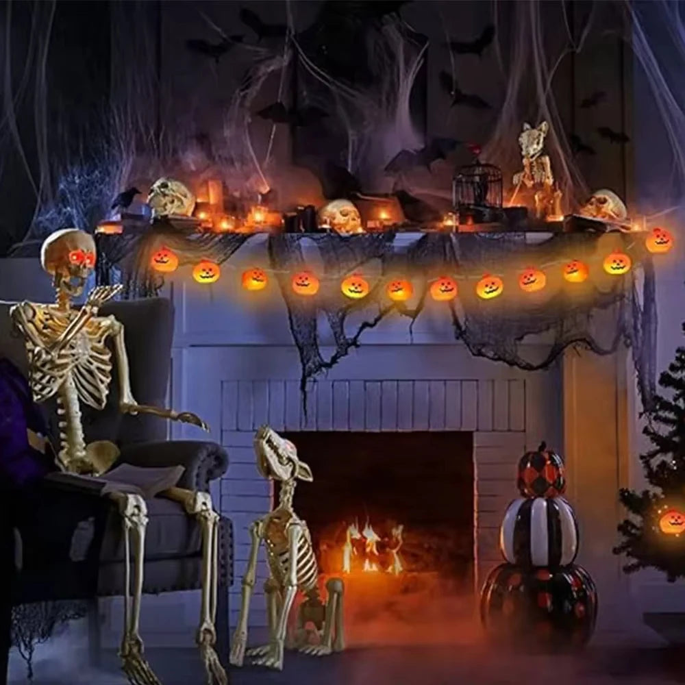 Halloween Spooky Pumpkin Shape LED String Lights Battery Operated Warm Glow Lamp Multi Scene Decor