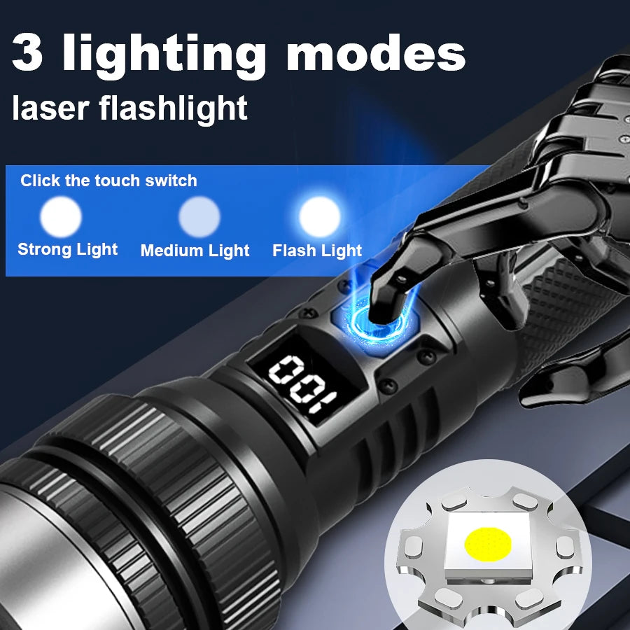 2000LM Super Bright LED Flashlight, USB-C Rechargeable with Digital Display Torch,Long Lasting for Outdoor Camping Emergency