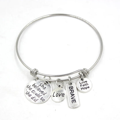 Inspiration Bracelet Stainless Steel Bangle Alloy never give up Hope Faith Believe Charm Bracelet Bangles For Women Gift Pulsera